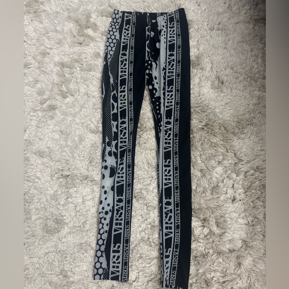 Versus Versace Logo Stripe Pattern Print Leggings